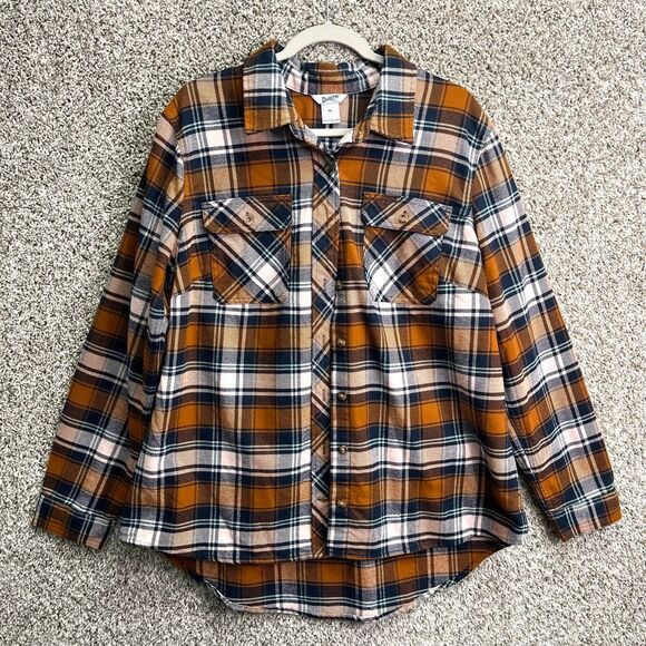 Duluth Trading Co Shirt Women’s XL Folklore Orange Plaid Long Sleeve Flannel - Picture 1 of 5